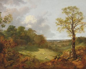 Wooded Landscape with a Cottage, Sheep and a Reclining Shepherd